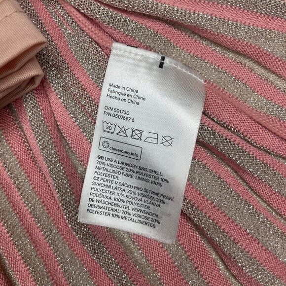 H&M Pink & Silver Metallic Pleated Midi Dress Shimmer Knit Cami Size Medium - Picture 13 of 14
